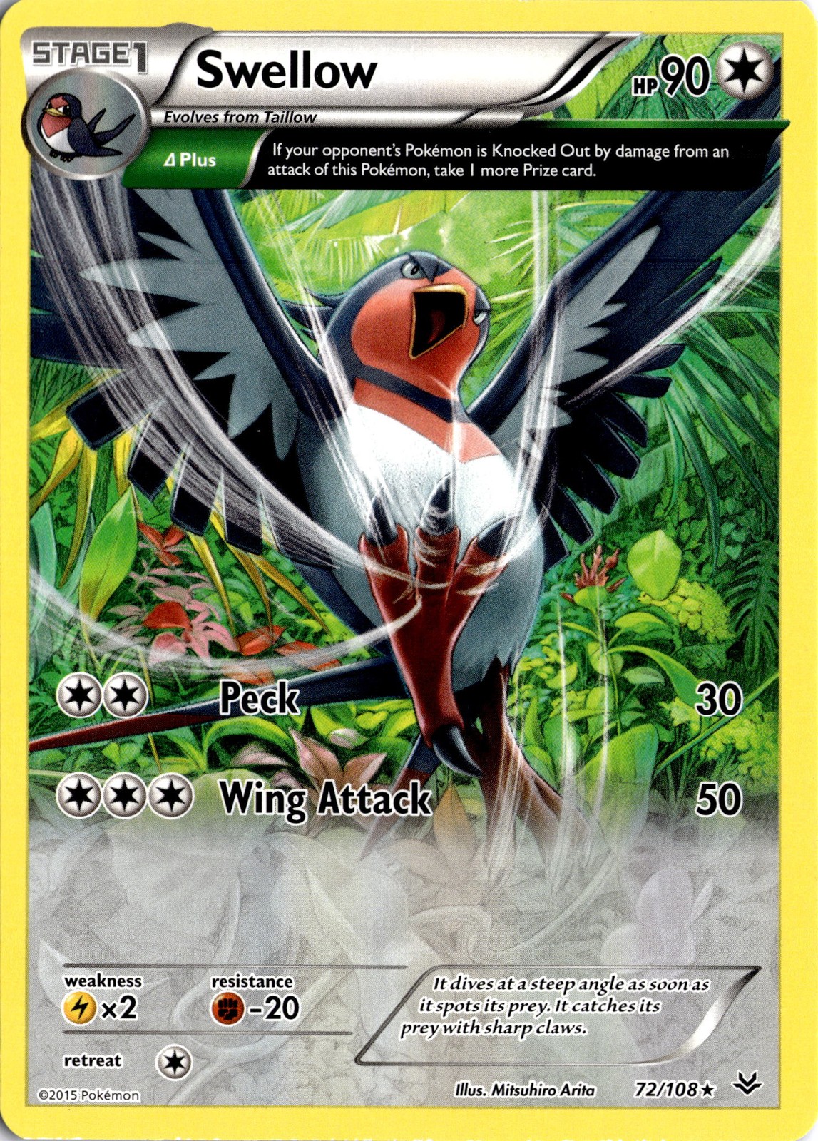 Swellow (72 Delta) Holo Rare XY - Roaring Skies 72/108 NM