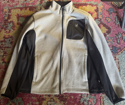 Spyder Men's Gray Black Softshell Full-Zip Jacket L Athletic Fit Zipped Pockets