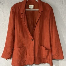 Stoosh Woman’s Blazer Orange Long Sleeve Gauze Textured Open Front Jacket