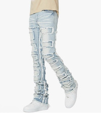 Rockstar Original Men's Stacked Flare Jeans Sz 30x34 Blue Light Wash Distressed