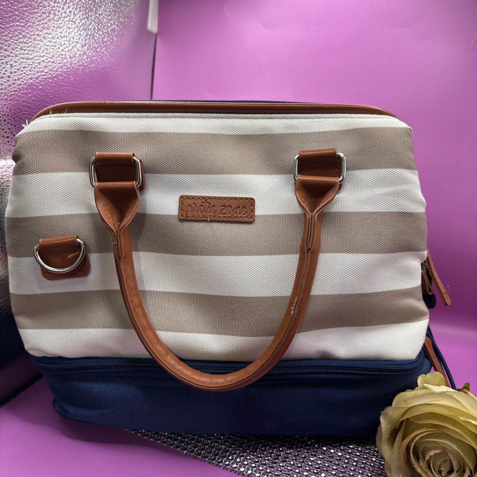 Striped Soft Cooler Bag W/bottom Ice Pack Area