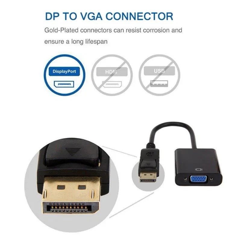 DisplayPort zu VGA Adapter DP Stecker auf VGA Buchse Konverter PC Mac Beamer - Bild 3 von 4