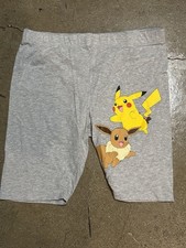 Pok mon Kids Shorts XL 14/16 Pikachu Eevee Gray Stretch Cotton Lounge Sleepwear