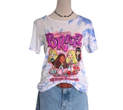 Bratz Blue White Tie Dye Graphic T Shirt Y2K Style Junior Large E0124