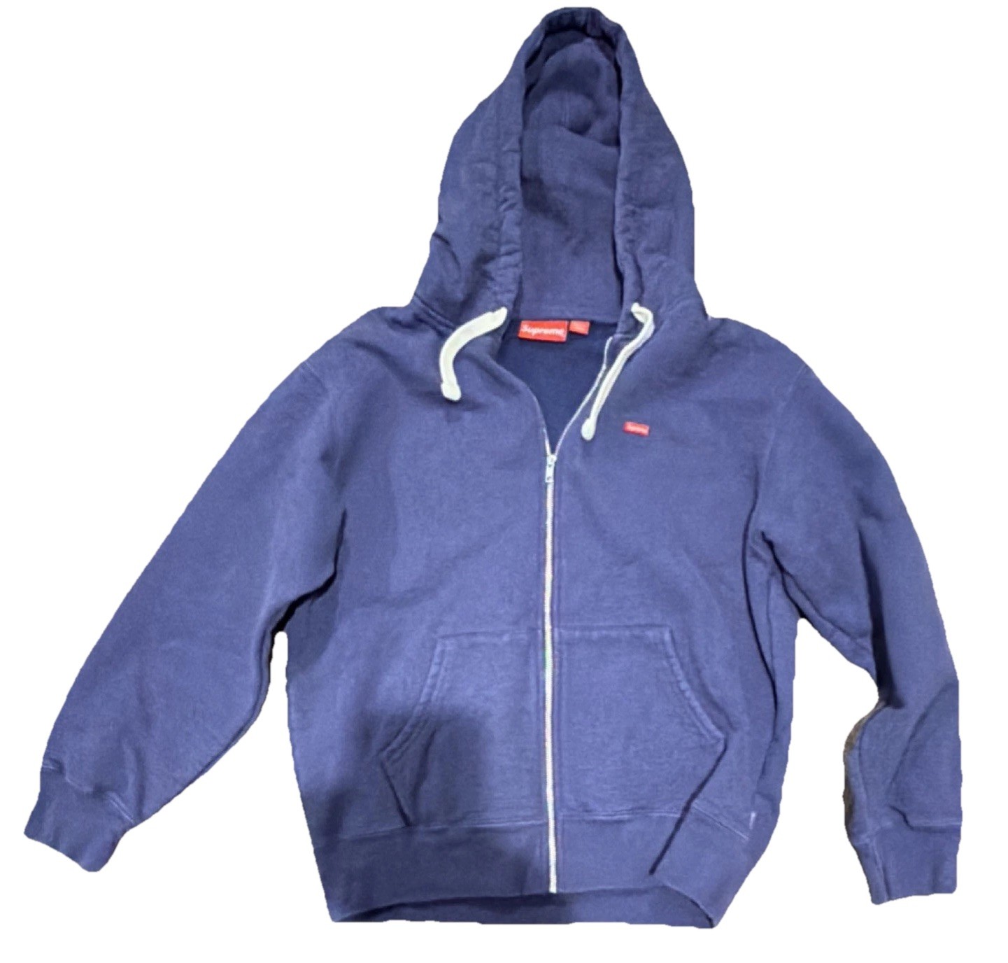 Supreme Blue Fleece Full Zip Hoodie Men's Hooded Long Sleeve with Pockets