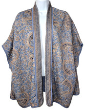 J Jill Quilted Kimono Jacket S M L One Size Fits Most Reversible Blue Paisley