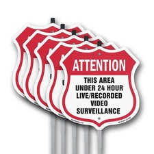 24 Hour Surveillance Shield Sign Attention This Area Und Shield Sign With Stake