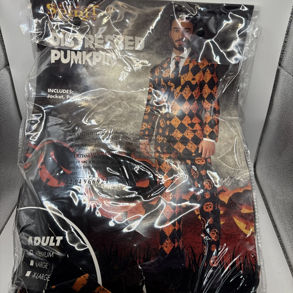 Traje de calabaza de Halloween Spirit para hombre chaqueta pantalones y corbata Jack O linterna talla mediana Foto 2 de 4