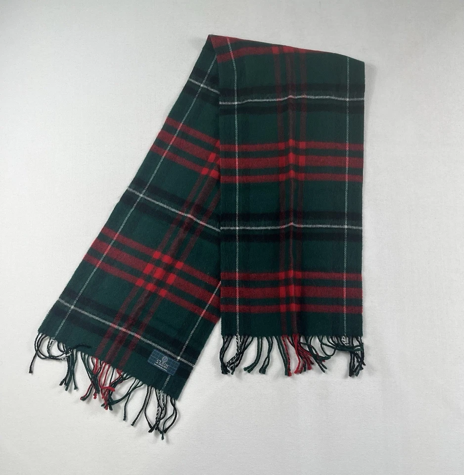 Cachecol xadrez vintage vermelho e verde 100% puro lã novo clãs da Escócia - Imagem 2 de 4