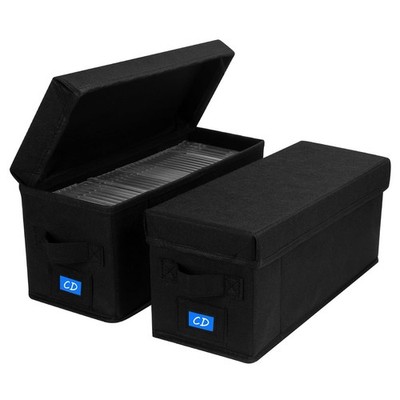 CD Case Holder with Handles and Lid   CD Storage Box with External Label Slot...