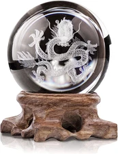 HDCRYSTALGIFTS 3D Inner Carved Dragon Crystal Ball Paperweight 60Mm Glass Ball O