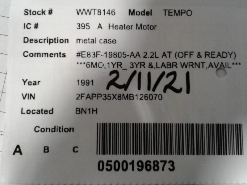 Estuche metálico del motor del soplador compatible con 84-94 TEMPO 1356906 Foto 4 de 4