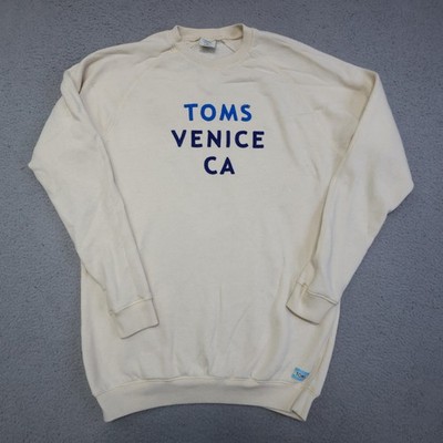 TOMS Sweatshirt Mens Medium Cream Venice CA Crewneck Pullover Made USA Cozy Logo