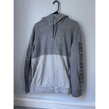 American Eagle Mens Grey Colorblock Sleeve Logo Hoodie Sweatshirt Large L