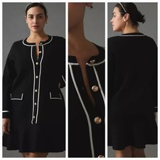 New Anthropologie Endless Rose Mini Sweater Dress $148 LARGE Black Motif