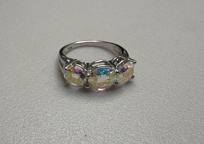 925 Sterling Silver Mercury Mystic Topaz 3 Stone Ring - Size 9