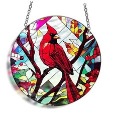 Bird Memorial Suncatcher, Memorial Panel Glass Stained Glass Indoor Window Red