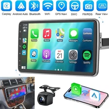 Single Din Android 13 Carplay 10.1" Rotatable Car Stereo Radio GPS Navi WiFi BT