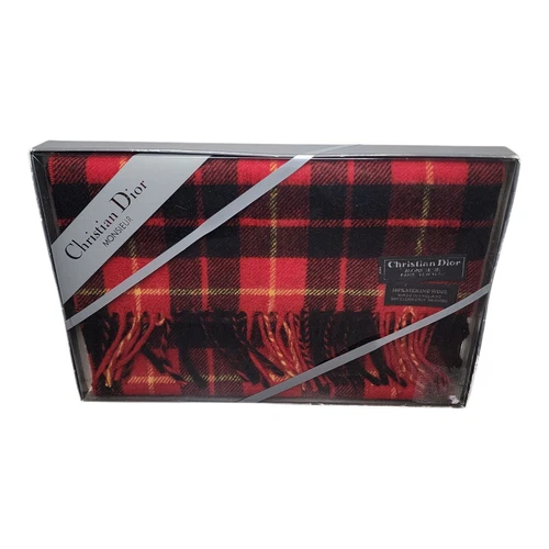Foulard Christian Dior Monsi% laine mérinos tartan plaid Angleterre NEUF !