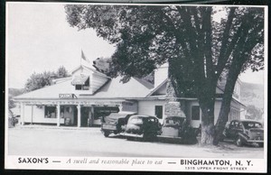 BINGHAMTON-NY-Saxon-039-s-Restaurant-Vtg-Cars-B-amp-W-Postcard