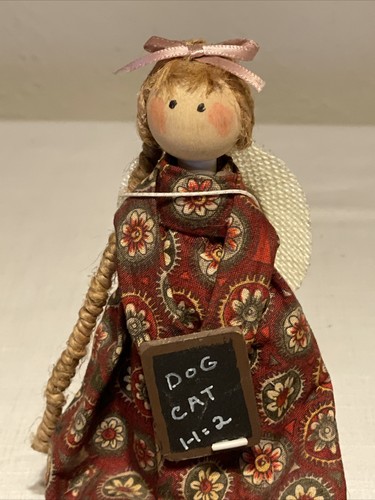 Vintage Wood Doll Shelf Sitter, Spool Button, Dangly Legs - Picture 3 of 7