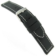 20mm Milano Stitched Black Silicone Layered Over Leather Men's Watch Band
