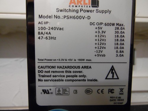 ATX-Netzteil ARLT PSH600V-D 600W 160x150x85mm - Afbeelding 3 van 3