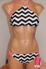 NWT Hula Honey Swimsuit Bikini 2 piece set Sz L High Neck Strappy Side