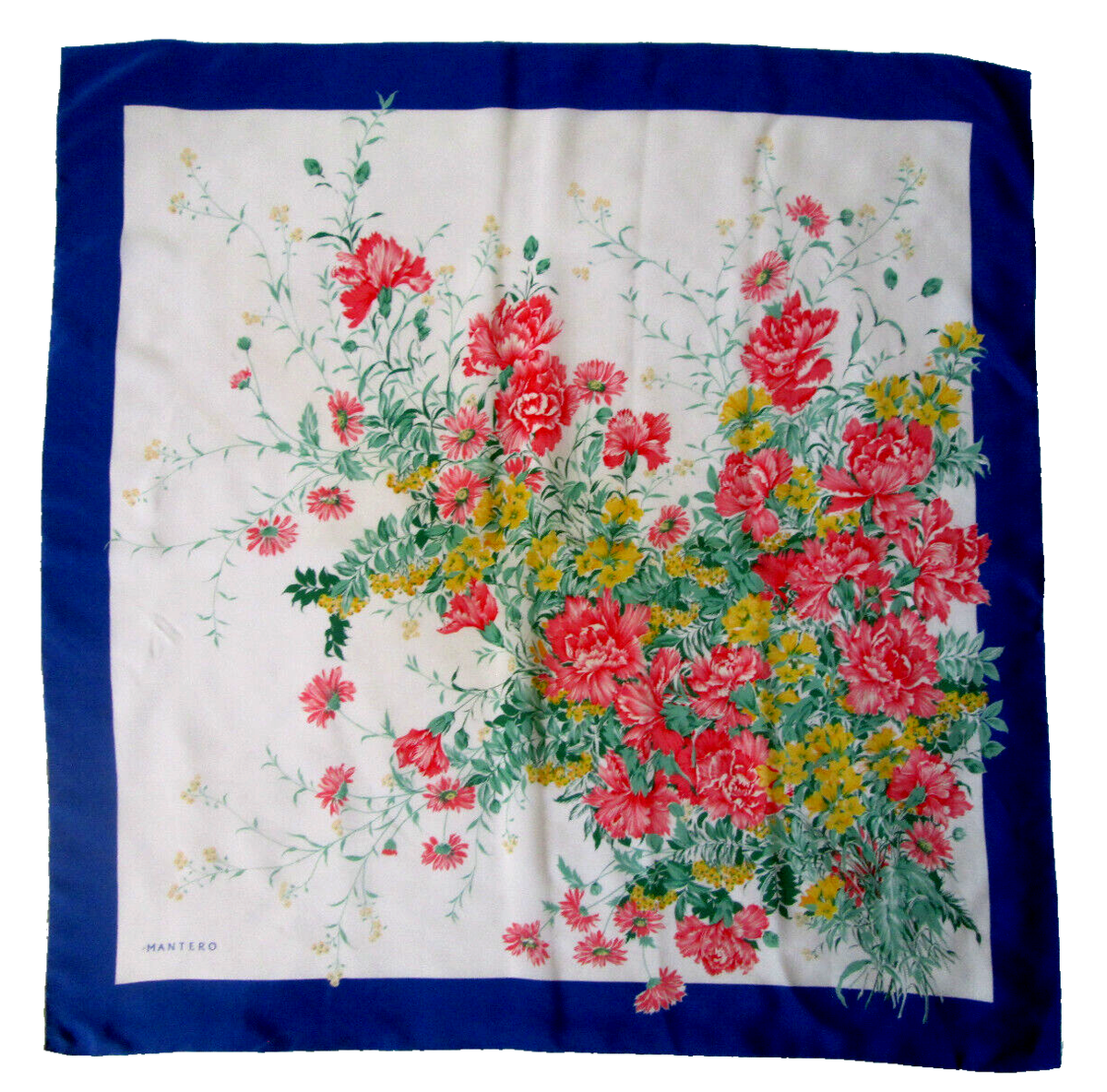 Foulard En Soie Mantero Vintage - 86x86 Cm, Couleur Jaune, Occasion