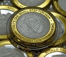 APOLLO 11 LUNAR/MOON LANDINGS Dual Metal Silver & 24ct Gold Commemorative 1969