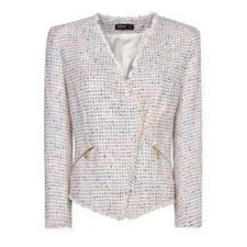 NWOT Mango Frayed Trim Boucle Jacket - Sz 10 -