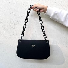 RARE☆☆☆Auth PRADA Triangle Plate Acrylic Chain Shoulder Flap Bag MM