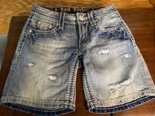 Rock Revival Alanis Easy Shorts Sz 24 Women s blue denim distressed short