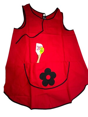 Fun & Beautiful Apron Kitchen, Hair Salon Floral Red & Black Accent BIN2