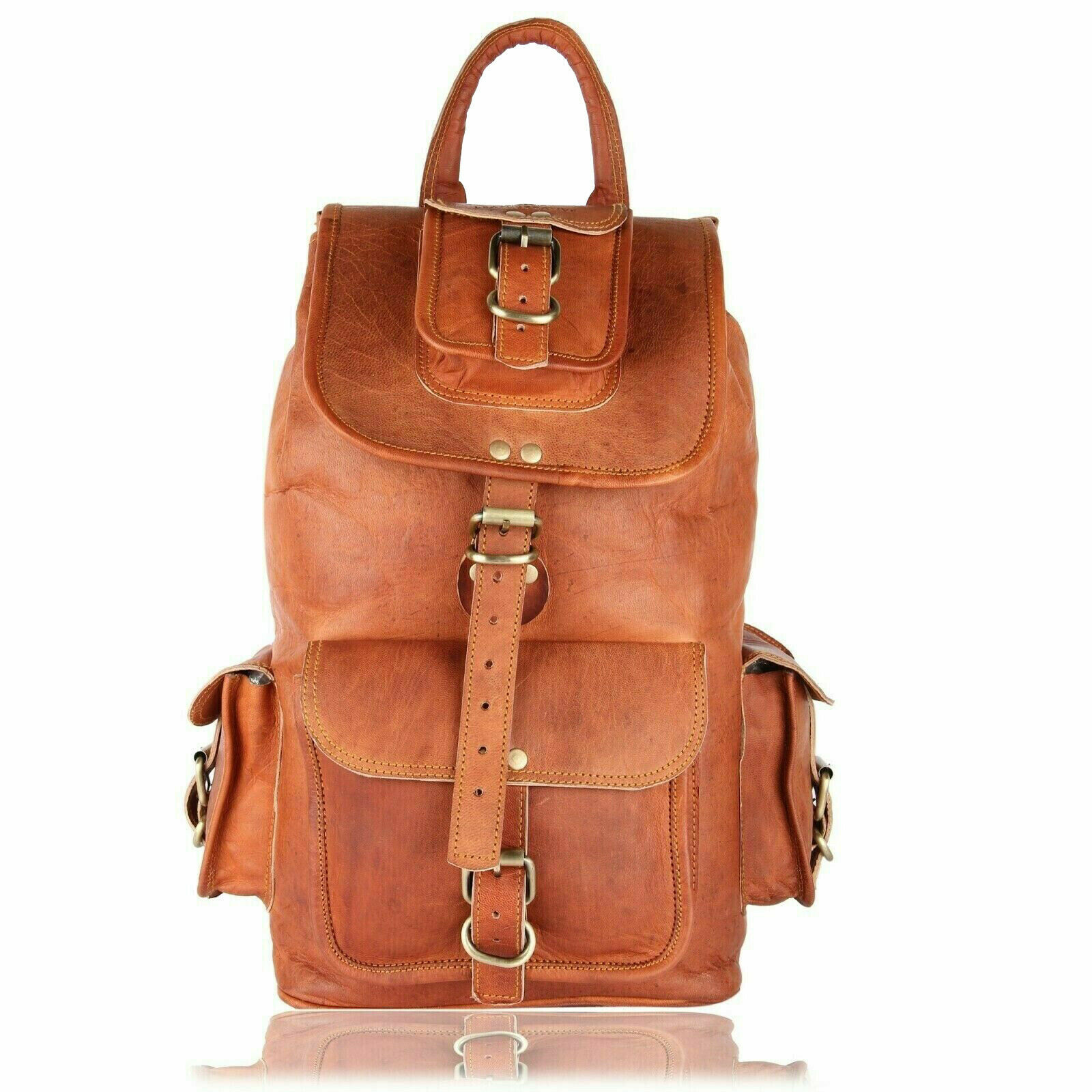 Vintage 20 Inch Genuine Leather Unisex Backpack with Laptop Compartment