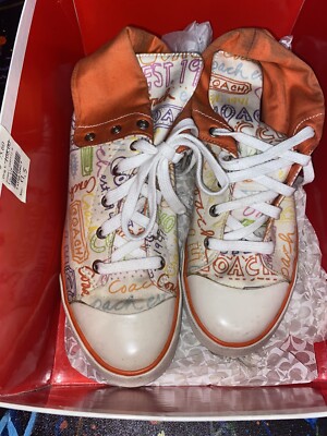Coach  High top Barrett Tennis Sneakers Womens Shoes White Scribbles  Size 7 1/2