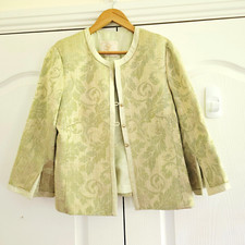 Kirsten Krog Womens Jacket UK 14 Green Beige Damask Blazer Wedding Mother Bride