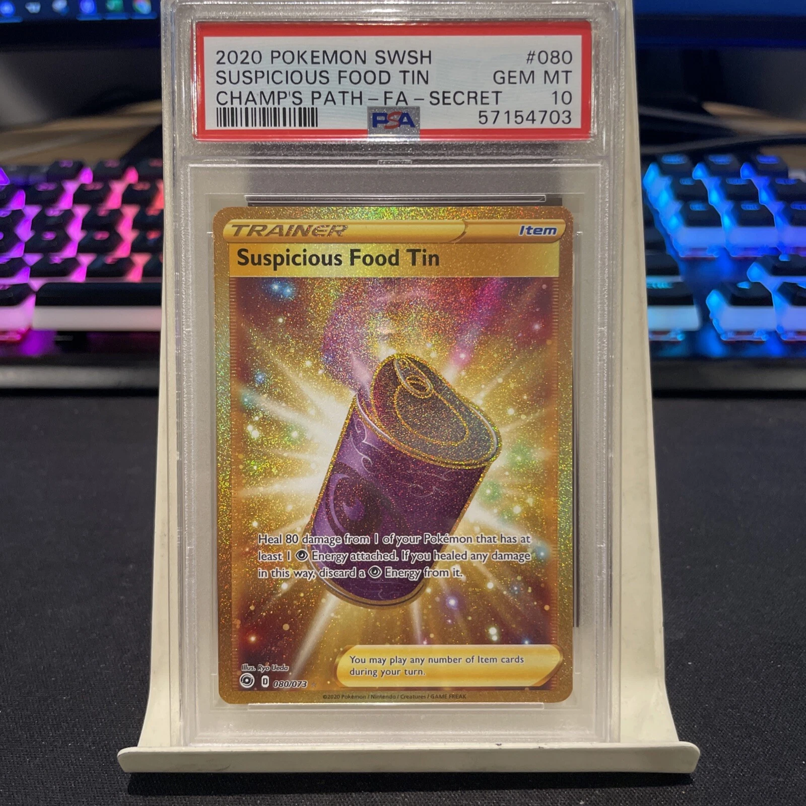 Pokemon Suspicious Food Tin 080/073 Champion's Path Gold PSA 10 GEM MINT