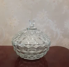 Colony Clear Glass Whitehall Cubist Cube Covered Candy Dish