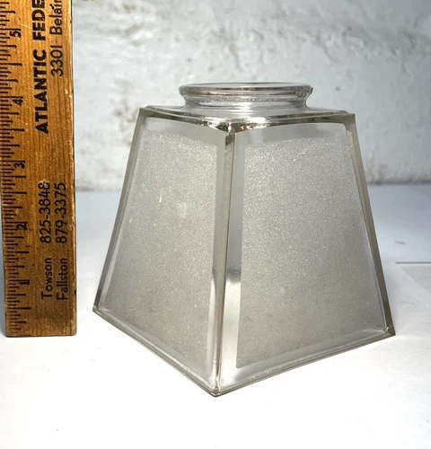 (1) Antique 4" Square Mission Frosted 2 1/4" Fitter Lamp Chandelier Shade (12avl