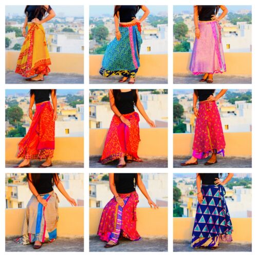 20 Pc Lot Indian vintage silk Long wrap skirt women beach Bohemian skirts  Hippie | eBay