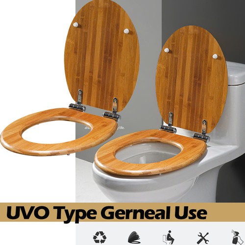 Bamboo / Wooden Toilet Seat with Lid Quick Release Slow Close Zinc Alloy Hinges - Picture 5 of 13