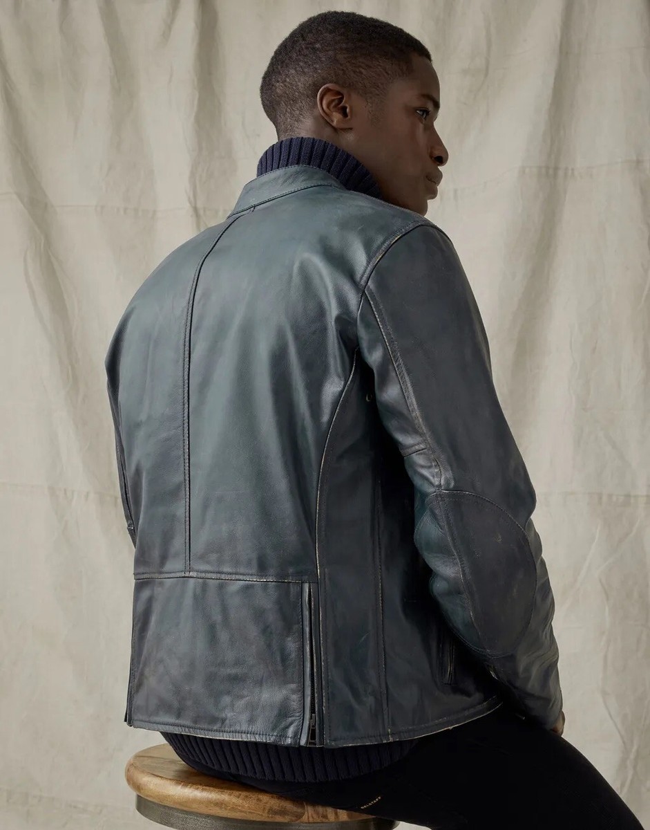Belstaff Mens Leather Jacket Biker Langley Deep Indigo UK36 Belstaff Mens Leather Jacket Biker Langley Deep Indigo UK36