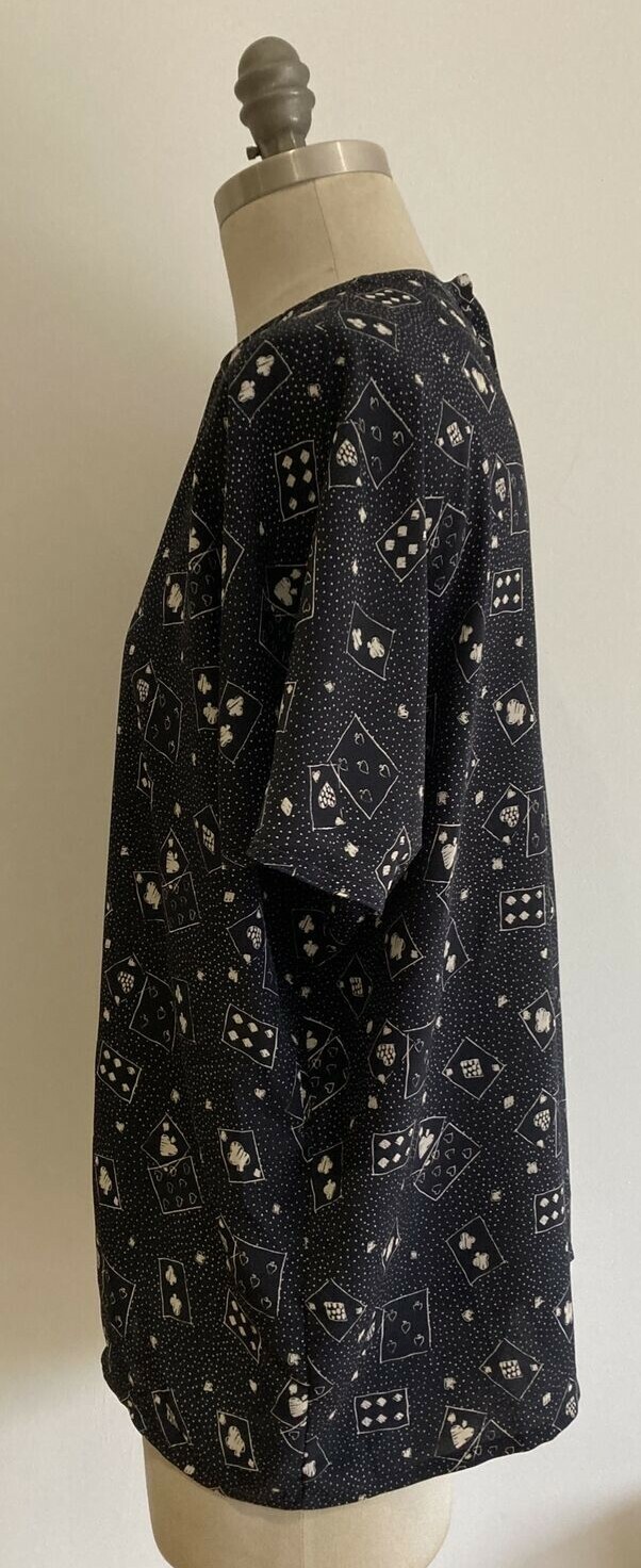 1970s Jaeger Navy Blue Top with Playing Cards Print Size 36" Bust 4