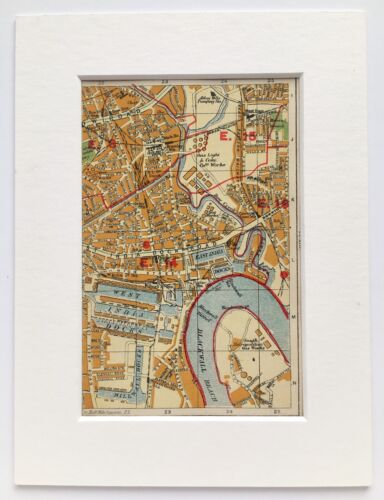 Antique 1920s London Map - Mounted - Colour - ISLE OF DOGS, POPLAR,, BOW 12 - Afbeelding 1 van 1