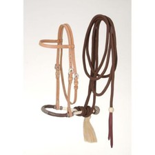 Western Natural Leather Brow-band Style Headstall with Bosal and Mecate Reins