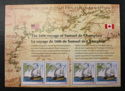 1606 Voyage of SAMUEL de CHAMPLAIN - MNH Set of 4 USA Canada Stamps