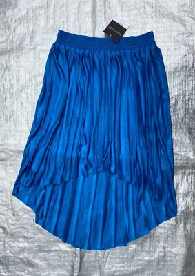 BNWT LADIES TOPSHOP BLUE DIP HEM PLEATED SKIRT UK RRP