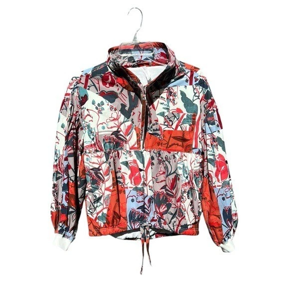 🌻 Chaqueta cortavientos floral de práctica diaria Anthropologie para mujer talla XS. Foto 3 de 4