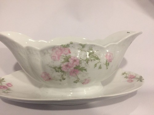 ZS &Co Bavaria Orleans China Pink Roses Green Leaves Platter & Gravy Bowl - Picture 5 of 6